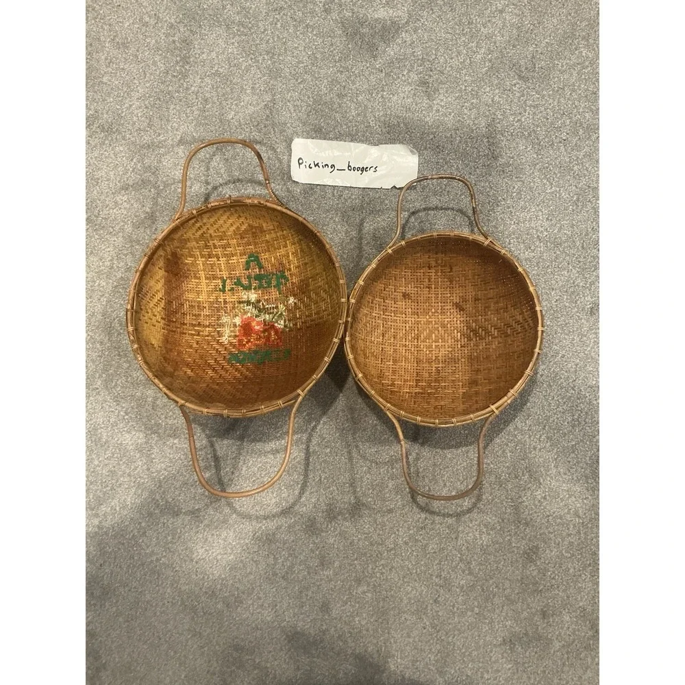 Vintage Wall Wickers Brown Basket Embroidered 